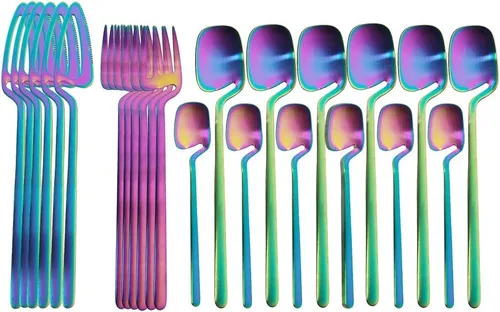 Vista 9 de Juego de cubiertos de 24 piezas con utensilios de cocina para servir, servicio para 6, utensilios de acero inoxidable 304, cuchillo, A-Negro
