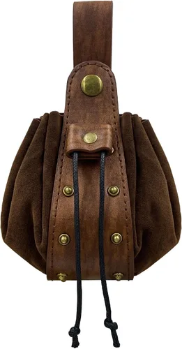 Vista 2 de HiiFeuer Armadura de pecho de guerrero vikingo con brazalete vikingo Fenrir y bolsa medieval con cordón, juego de guerrero de piel sintética retro