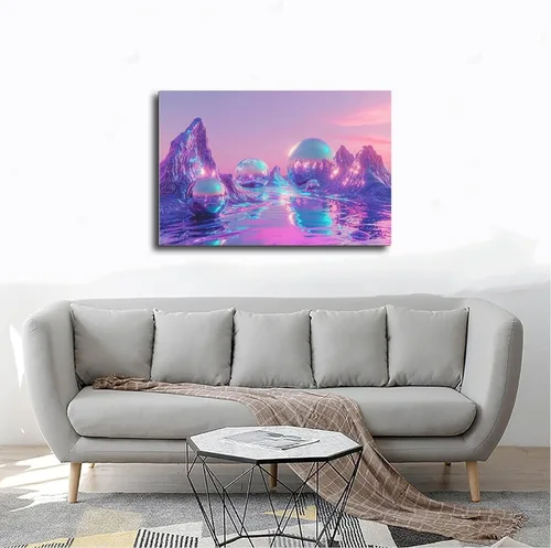 Vista 4 de ZMLIS Cyber Y2K Vaporwave Wall Art – Retro Futuristic Dreamcore Print – Aesthetic Neon Digital Decor for Bedroom Or Studio Canvas Wall Art Print