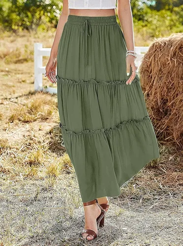 Vista 4 de Avanova Falda larga casual con volantes y cintura alta elástica para mujer