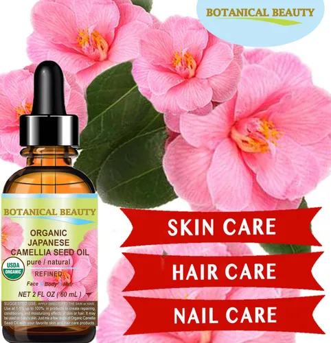 Vista 3 de Botanical Beauty Aceite de semilla de camelia orgánico japonés. Aceite portador prensado en frío 100% puro natural sin diluir para revitalizar