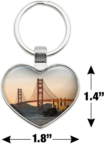 Vista 6 de Golden Gate Bridge San Francisco llavero corazón amor metal llavero, Cromado