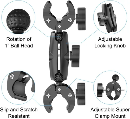 Vista 6 de Soporte de cámara de doble abrazadera: soporte universal para carritos de golf, abrazadera de paraguas, escritorio, cochecitos, vagones, estudio