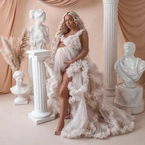 Vista 3 de MASHENGYUE Vestidos de maternidad de tul hinchado para sesión de fotos, vestido de baby shower, vestidos de maternidad para fotografía
