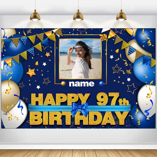 Vista 41 de Pancarta Personalizada de Decoraciones de Feliz Cumpleaños 101 - Telón de Fondo de 101 Años para Mujeres Hombres Niños Niñas Suministros de Fiesta