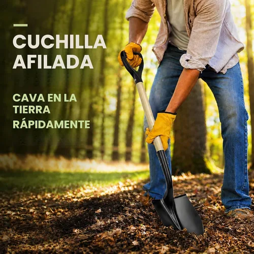 Vista 2 de Pala para excavar, pala redonda, herramienta de jardín con mango en D, 41 pulgadas de longitud total, pala de jardín de madera Handel, pala
