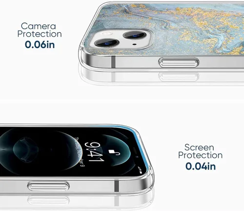 Vista 5 de SaharaCase - Funda de la serie Marble para iPhone 13 y iPhone 14 (2022) [parachoques a prueba de golpes] protección resistente, agarre Azul/Dorado