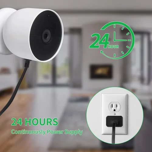 Vista 4 de Paquete de 2 adaptadores de corriente para Google Nest Cam (batería), con cable de carga resistente a la intemperie de 16.4 pies (16.4 ft) que Negro