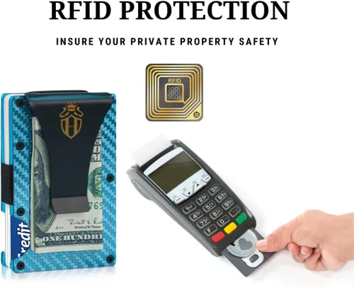Vista 8 de HAJRAN WALLETS - Cartera delgada minimalista sofisticada con bloqueo RFID para hombre, soporte para tarjetas de crédito de fibra de carbono
