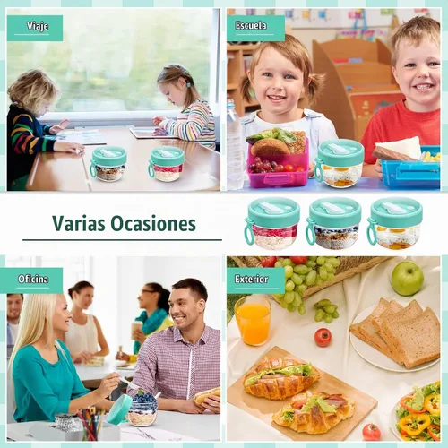 Vista 6 de Gerrii - 4 recipientes de avena con tapas y cucharas, 20 onzas, color cian
