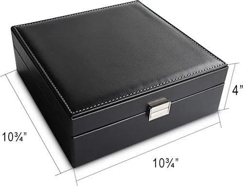 Vista 5 de Frebeauty Paquete de joyero grande de poliuretano una caja de joyería multifuncional (negro) y una caja organizadora de aretes de 50 ranuras (negro)