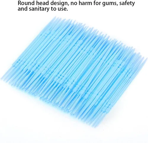 Vista 3 de 1100pcs Double Head Plastic Toothpick, Teeth Cleaning Tooth Picks Oral Care Floss Pick Floss Interdental Brush with Box (Blue)