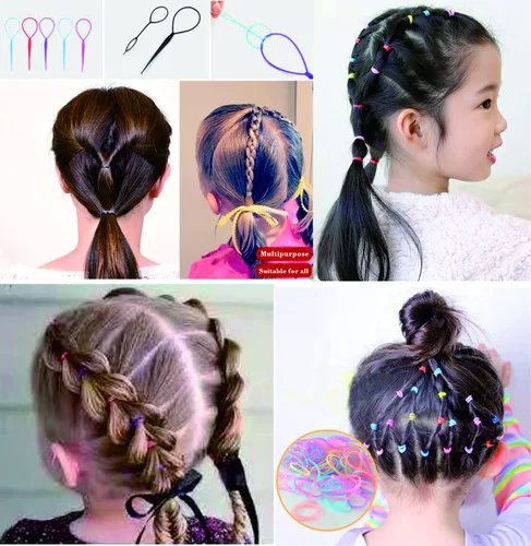 Vista 7 de Juego de 2000 piezas de accesorios para el cabello negro: mini bandas elásticas para cola de caballo, lazos pequeños antideslizantes para niñas