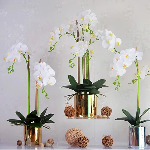 Vista 3 de FagusHome Flores artificiales de Phalaenopsis de 32 pulgadas, 5 piezas de orquídeas artificiales para decoración del hogar