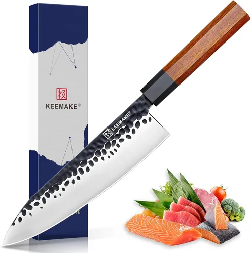 Vista 9 de Cuchillo Deba KEEMAKE de 6 pulgadas, cuchillo japonés de doble bisel de acero inoxidable 440C para pescado/filete con asa de madera octogonal G10
