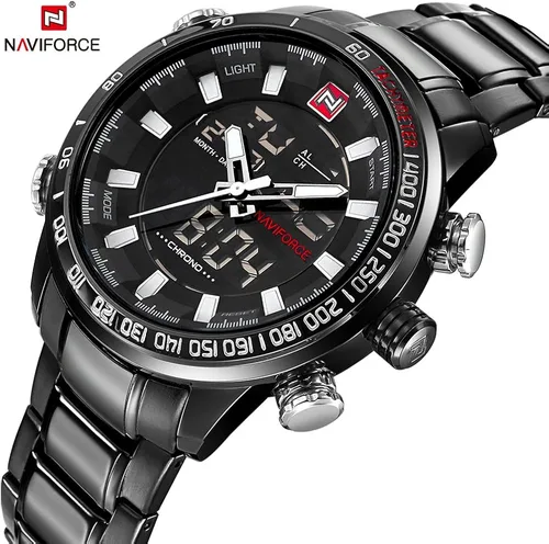 Vista 7 de NAVIFORCE - Reloj de pulsera deportivo para hombre resistente al agua multifunción acero inoxidable analógico digital LED cuarzo color blanco y negro