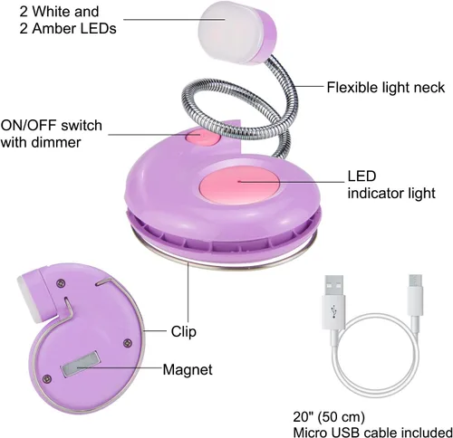 Vista 2 de Luz de libro, luz de lectura LED, luces de lectura para libros en la cama, luz de lectura de libros recargable por USB, luz de libro regulable de 3