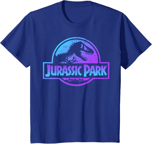 Vista 59 de Jurassic Park Camiseta de manga corta con logotipo Fossil azul y morado Negro