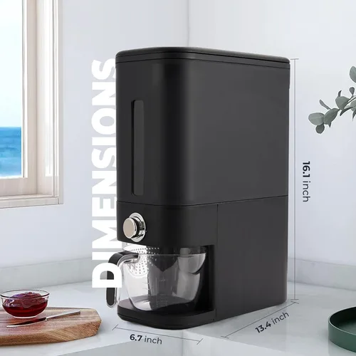 Vista 6 de Dispensador de arroz 25 libras Contenedor de almacenamiento de arroz 25 libras con esponja, cuchara y taza medidora Contenedor de arroz