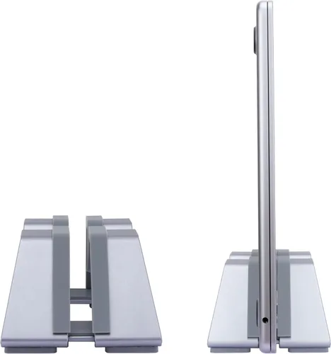 Vista 9 de Soporte vertical ajustable para laptop, aluminio, ajuste universal para todas las computadoras portátiles (0.394-1.181 in de grosor), diseño de Negro