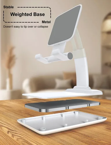 Vista 4 de Soporte de teléfono celular para escritorio, soporte plegable para iPhone, ajustable, portátil, manos libres, soporte para teléfono móvil