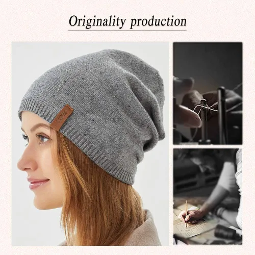 Vista 6 de Gorro de invierno para mujer, gorro de punto, cálido, suave, holgado, de cachemira, para mujer y madre