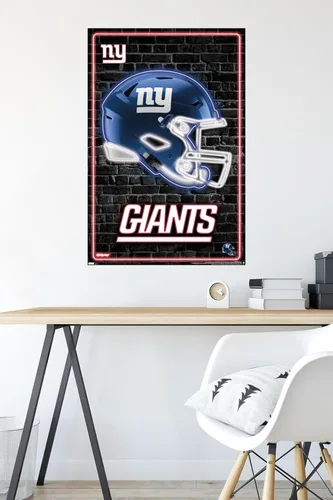 Vista 4 de NFL New York Giants - Póster de pared con casco neón, 34 pulgadas de largo x 22.4 pulgadas de ancho, versión sin marco