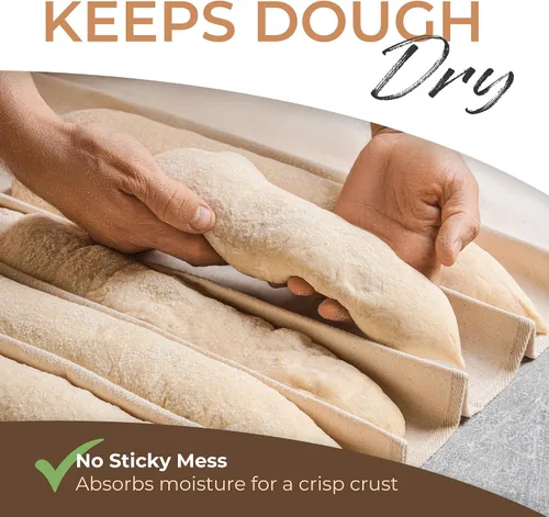 Vista 3 de Orblue Bakers Couche y Paño de Fermentación, Tela 100% Algodón para Hornear Masa de Pan, Herramienta de Moldeado para Baguettes, Hogazas, Ciabatta