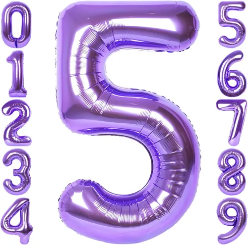 Vista 31 de Globo de número 0 de 40 pulgadas de RainbowQ Party, grande, color púrpura, para niños o niñas, números del 0 al 9, de papel de aluminio y Mylar