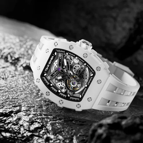Vista 5 de Tsar Bomba Men's Automatic Watch Tonneau Luxury Skeleton Watch for Men Mechanical 50M Waterproof Wristwatch Gift for Men 08tc-whi
