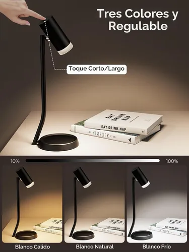 Vista 5 de PESUTEN Lámparas de mesa inalámbricas, luz de mesa portátil a pilas con cabezal de ángulo ajustable magnético, lámpara recargable de 5000 mAh