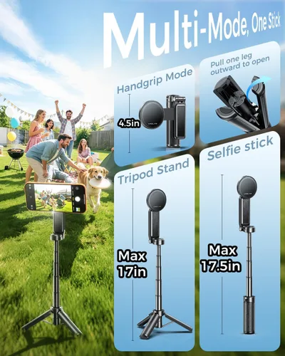 Vista 3 de Trípode magnético para teléfono de 17 pulgadas y palo selfie para iPhone Android, trípode de viaje de 4.5 pulgadas con control remoto inalámbrico