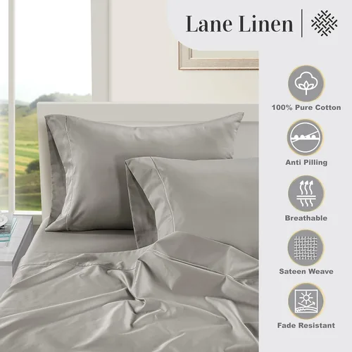 Vista 98 de LANE LINEN - Sábanas individual 100% algodón egipcio suave, cómodo y grueso de calidad de hotel, costuras reforzadas totalmente elásticas, sin