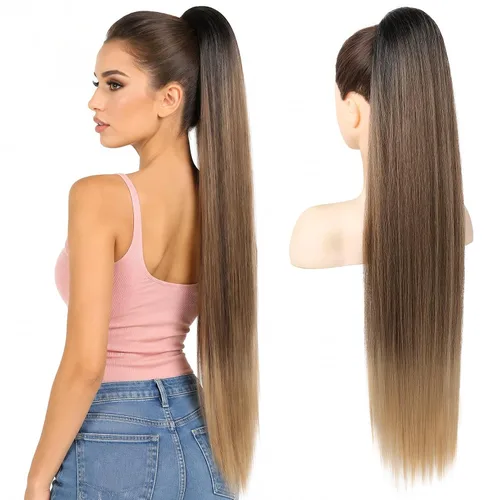 Vista 12 de SEIKEA Extensiones de cola de caballo con cordón, larga y recta, cola de caballo falsa, natural, suave, extensiones de cabello sintético resistente