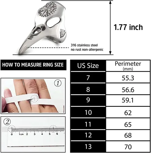 Vista 4 de ENXICO Ravens - Anillo de calavera con símbolo de Aegishjalmur de Awe de acero inoxidable 316L