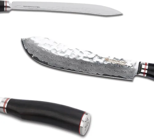 Vista 2 de YOUSUNLONG Cuchillo de carnicero de nariz de toro de 8 pulgadas, japonés de 67 capas, acero de damasco martillado con mango de madera de plomo