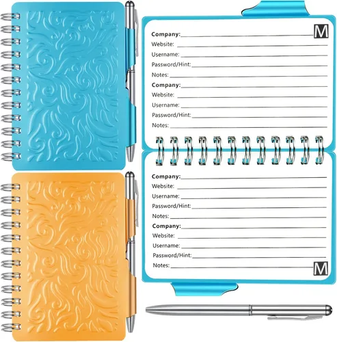 Vista 8 de Zonon Cuaderno organizador de contraseñas portátil de 2 piezas con bolígrafo, mandala encuadernado en espiral (verde, rosa)