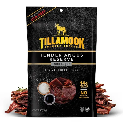 Vista 6 de Tillamook Country Smoker Tender Angus Reserve Original Beef Jerky, bolsa de 6 oz, Carne de res Angus de EE. UU. ahumada lentamente con madera real