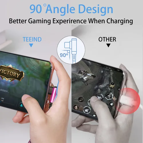 Vista 4 de Teeind Cable de ángulo USB C: [90 grados/6 pies/4 unidades/paquete de 4] Cable USB C de nailon compatible con Samsung Galaxy S10/S10e/9/Note 10