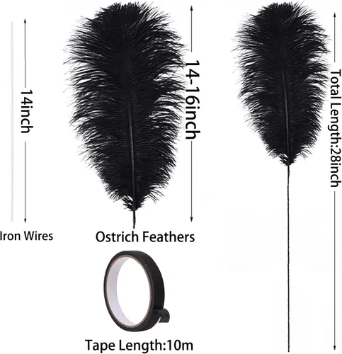 Vista 5 de Ballinger 24 plumas de avestruz negro de 10 a 12 pulgadas, 12 plumas de avestruz negro de 12 a 14 pulgadas y 10 piezas de plumas de avestruz negro