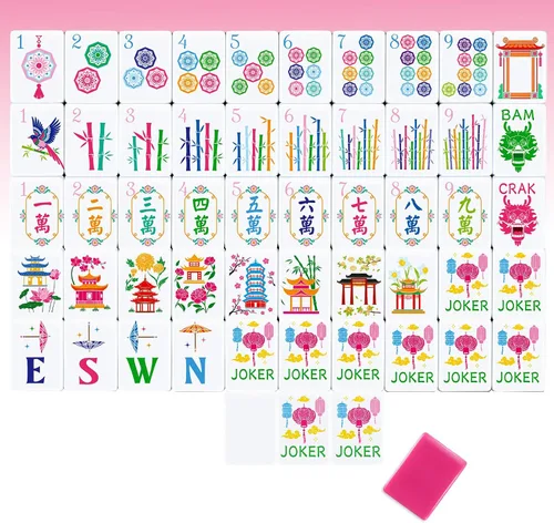 Vista 10 de Simgoing 160 azulejos Mahjong americanos grabados, modernos, verde menta