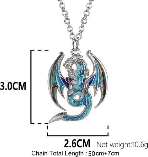 Vista 7 de BONSNY Esmalte fantasía dragón collares colgante para mujer joyería símbolo de la suerte 18" (azul), Esmalte, No es una piedra preciosa