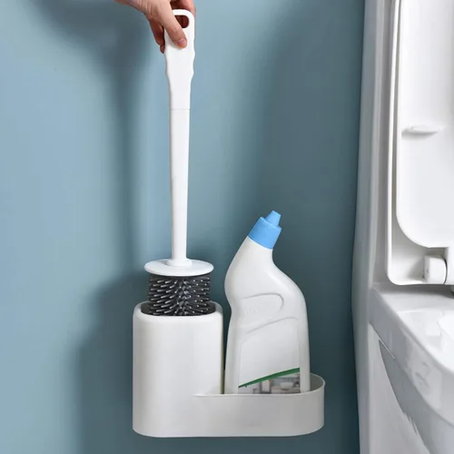 Vista 7 de Escobilla de inodoro con soporte, juego de gancho extra y mango antideslizante, cepillo de baño para limpieza profunda y secado rápido, cepillo