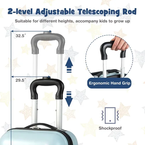 Vista 7 de Goplus Equipaje para niños, 2 piezas, 12 y 16 pulgadas, juego de equipaje de mano para niños con 4 ruedas giratorias, maleta ligera con ruedas