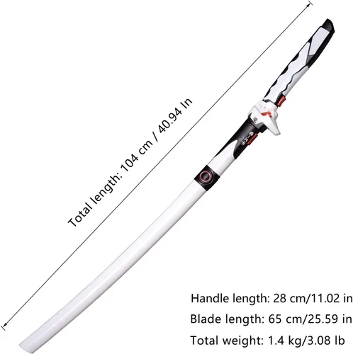 Vista 2 de Espada Katana Samurai hecha a mano, espada Genji, espadas de anime para cosplay, espada Overwatch blanca