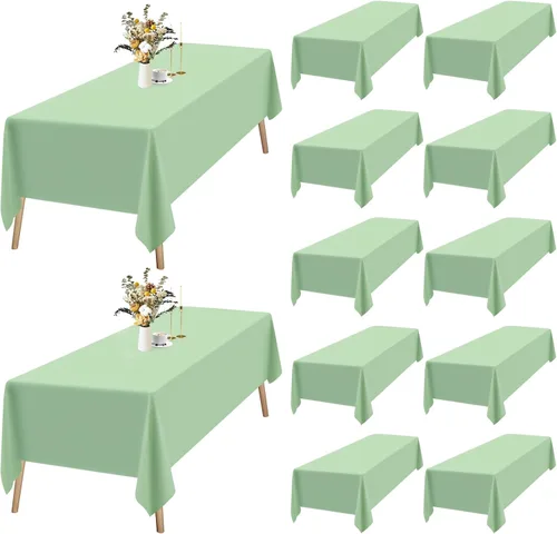 Vista 35 de Paquete de 12 manteles rectangulares beige para mesas de 6 pies de 60 x 102 pulgadas, manteles impermeables beige a granel para bodas, poliéster