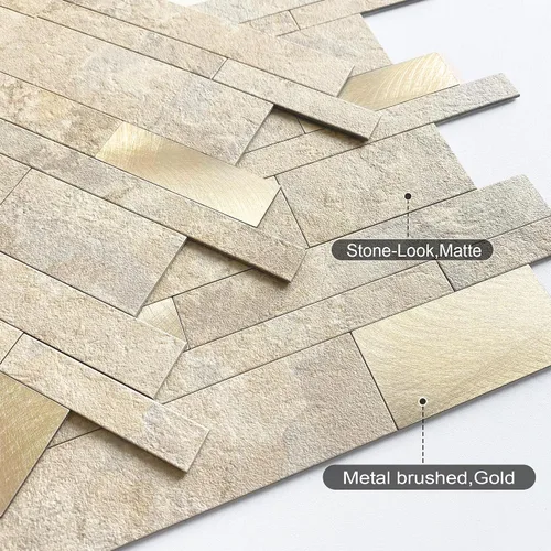 Vista 2 de VAOVI Azulejos autoadhesivos para salpicaduras de cocina, azulejos estilo metro lineal de mosaico de piedra para baño, pared de ducha impermeable