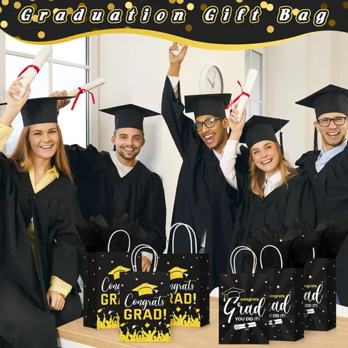 Vista 4 de Colarr 24 bolsas de regalo de graduación a granel con papel de seda clase de 2026, bolsas de regalo de fiesta de graduación con asas para escuela