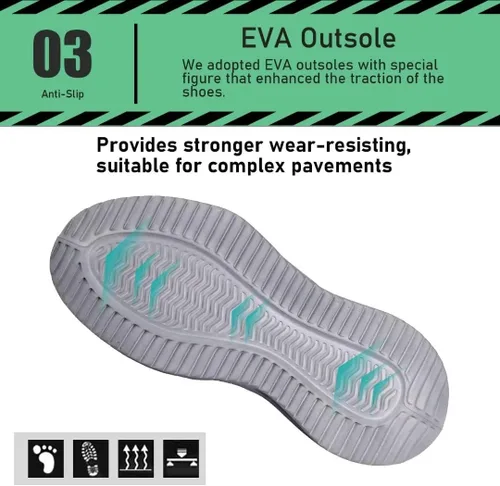 Vista 4 de Jormungand Zapatos de punta de acero para hombre, ligeros, indestructibles, a prueba de pinchazos, cómodos zapatos de seguridad para uso industrial