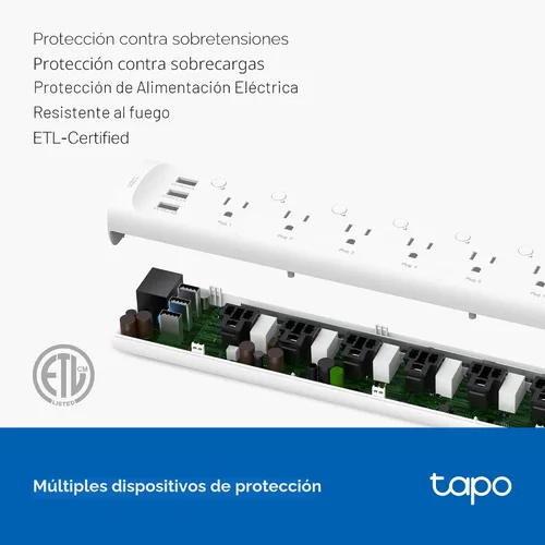 Vista 7 de Tapo Regleta de Alimentación Inteligente Wi-Fi - 6 Tomas Inteligentes Controladas Individualmente y 3 Puertos USB con Protección contra